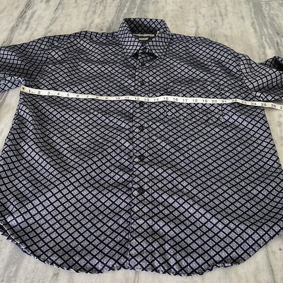 Robert Stock Mens L Blue/Navy Patterned Check Button Front Shirt - Picture 8 of 10
